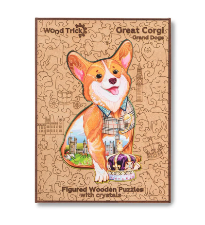 Puzzle en bois - Corgi royal avec des strass 210p