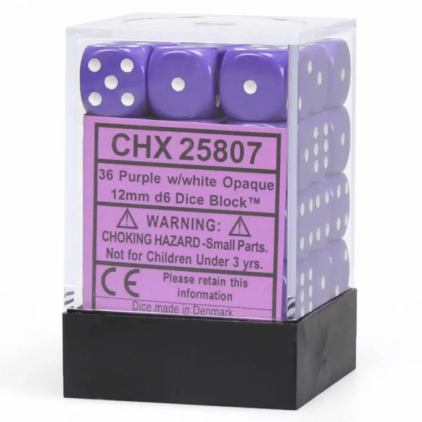 Set de 36 dés 6 - OPAQUE - Violet/Blanc