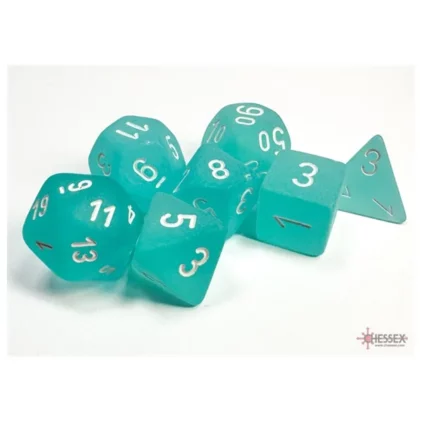 Set de 7 dés - FROSTED - Turquoise/Blanc