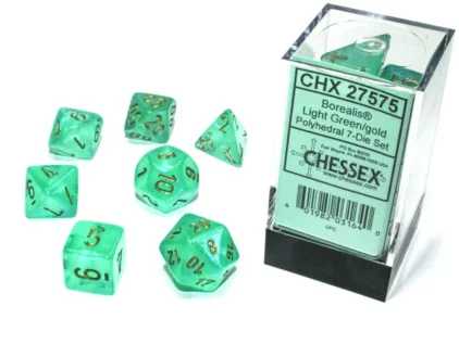Set de 7 dés - Borealis - Vert clair/Or