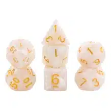 Lot de 7 Dés multiformat en boîte – Blanc nacré et or
