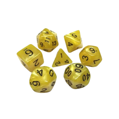 Lot de 7 Dés multiformat en boîte – Jaune Nacré
