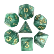 Lot de 7 Dés multiformat en boîte – Vert nacré et or